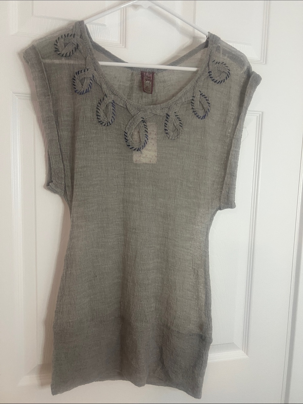 Free People Olive Short Sleeve Tunic with Embroidered Neck